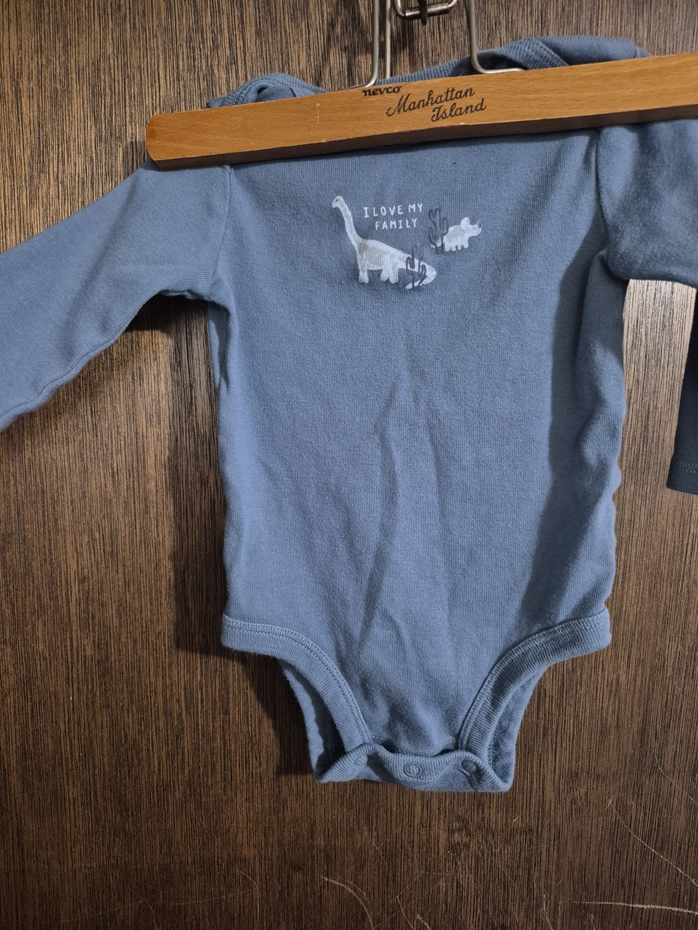 Carter's Blue Dino Family Long-Sleeve Baby One-Piece 3-6M